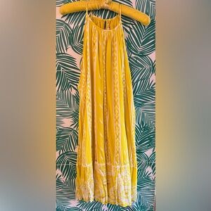 ANTHROPOLOGIE FOREVER THAT GIRL HALTER TUNIC DRESS yellow 100% cotton size L